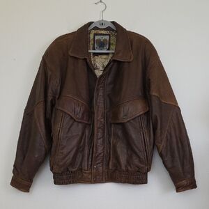 Vintage Brown Leather Bomber Jacket By IOU Butter Soft L